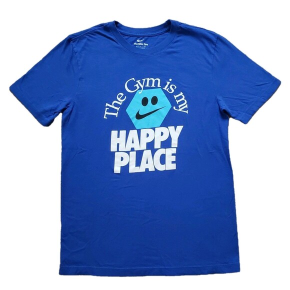 Nike The Gym Is My Happy Place Size Small Mens Royal Blue T-Shirt Smiley Face - Picture 1 of 5